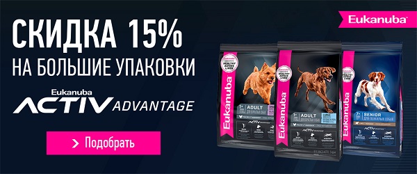 Скидка 15% на корм Eukanuba для собак