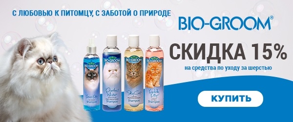 Скидка 15% на шампуни для кошек от Bio-Groom!