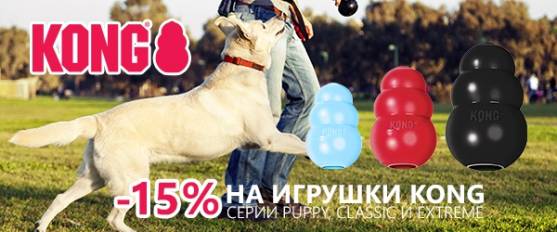 Скидка 15% на линейки Classic, Extreme, Puppy игрушек KONG