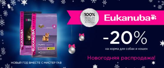 Новогодняя распродажа кормов Eukanuba!