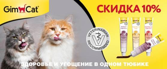 Скидка 10% на пасты GimCat!