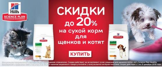 Скидка 20% на корм Hill's для щенков и котят!