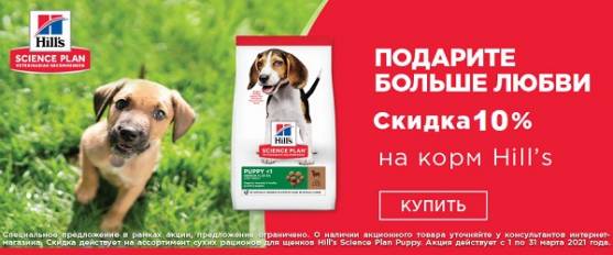 Скидка 10% на корма для собак и кошек Hill's!