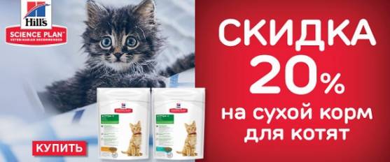 -20% на корм Hill's для щенков и котят