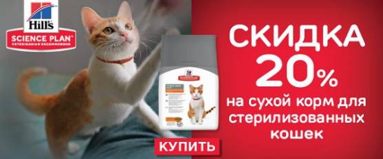 Скидка 20% на корма Hill's для стерилизованных кошек!