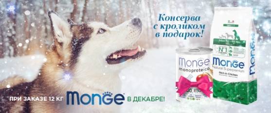 При заказе Monge 12 кг для собак – консерва в подарок!