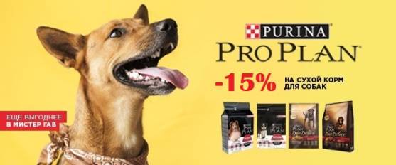 Скидка 15% на сухие корма Pro Plan для собак