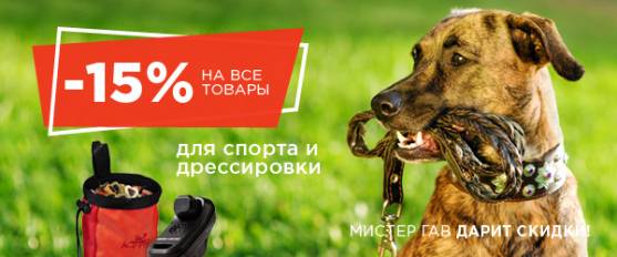 Дарим скидку 15% на товары для дрессировки!