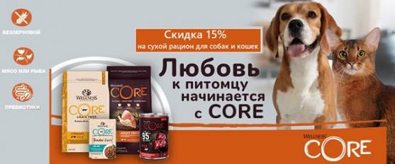 Киберпонедельник: скидка 15% на корм Wellness Core!