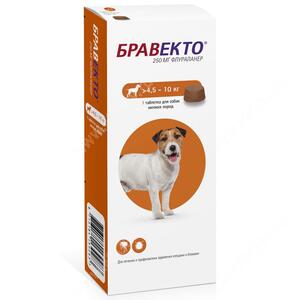 Бравекто табл. 250 мг от блох и клещей для собак 4,5-10,0 кг