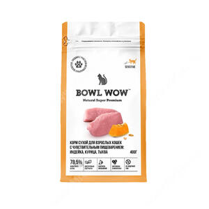 Bowl Wow для кошек с чувствительным пищеварением, индейка и тыква