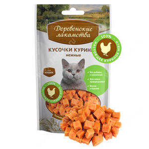 Деревенские лакомства куриные кусочки для кошек, 50 г