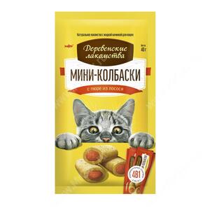 Деревенские лакомства мини-колбаски с пюре из лосося, 4 шт*10г