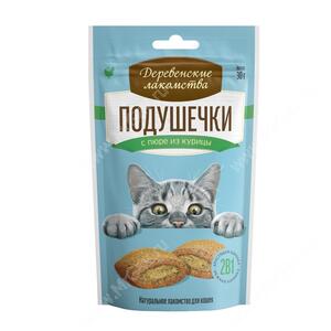 Деревенские лакомства подушечки с пюре из курицы для кошек, 30 г