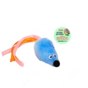 Игрушка для кошек GoSi Мышь с мятой,с хвостом из лент, голубая