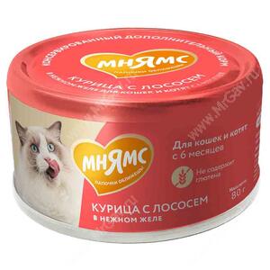 Консервы Мнямс На каждый день для кошек, курица с лососем в желе, 80 г