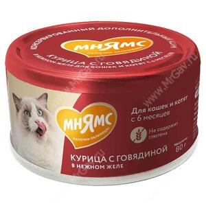 Консервы Мнямс На каждый день для кошек, курица с говядиной в желе, 80 г