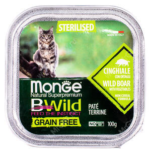 Консервы Monge Cat Bwild Grain Free для взрослых стерилизованных кошек (Кабан)