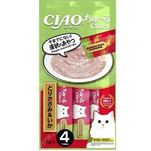 Крем-лакомство INABA CIAO для кошек куринное филе и кальмар, 4 шт