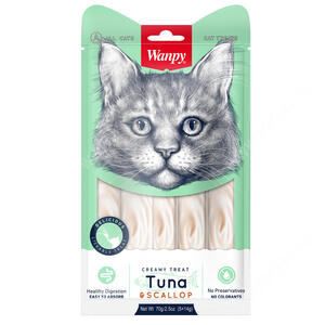 Лакомство для кошек Wanpy Cat нежное пюре из тунца и гребешка, 70 г