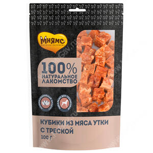 Лакомство Мнямс для собак кубики из мяса утки с треской, 100 г