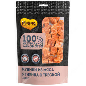 Лакомство Мнямс для собак кубики из мяса ягненка с треской, 100 г