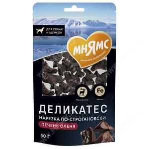 Лакомство Мнямс для собак, Нарезка по-строгановски из печени северного оленя, 50 г