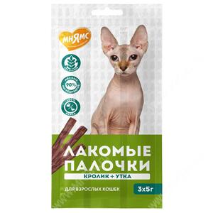 Лакомство Мнямс Лакомые палочки для кошек, утка и кролик, 3х5 г