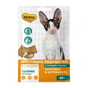 Лакомство Мнямс Pro Pet хрустящие подушечки для кошек с курицей и сыром: здоровье и активность, 60 г