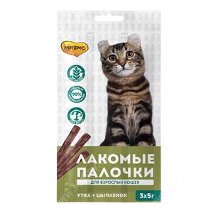 Лакомство Мнямс Pro Pet палочки для кошек с цыпленком и уткой, 13,5 см, 3 шт.