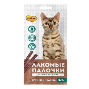Лакомство Мнямс Pro Pet палочки для кошек с индейкой и ягненком, 13,5 см, 3 шт.