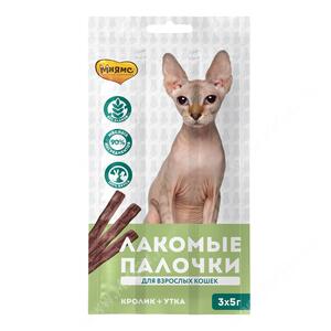 Лакомство Мнямс Pro Pet палочки для кошек с уткой и кроликом, 13,5 см, 3 шт.