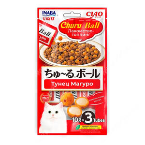 Лакомство-топпинг INABA Ball для кошек, с кремовой начинкой тунец магуро, 3 шт