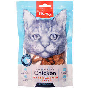 Лакомство Wanpy Cat сердечки из курицы с треской, 80 г