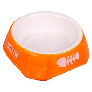 Миска Mr.Kranch керамическая для кошек Рыбки, оранжевая, 140 мл