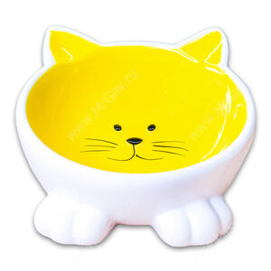 Миска Mr.Kranch керамическая для кошек Мордочка кошки на ножках, 100 мл, желтая