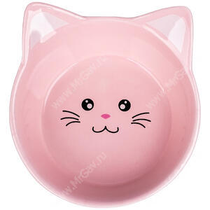 Миска Mr.Kranch керамическая для кошек Кошачья мордочка, розовая, 200 мл
