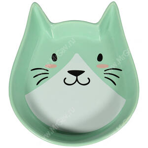Миска Mr.Kranch керамическая для кошек Кошачья мордочка, зеленая, 250 мл