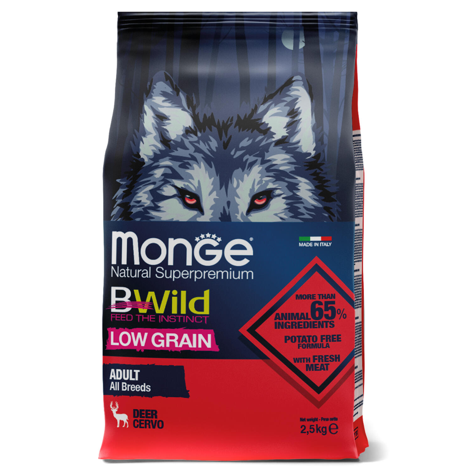 Monge Dog All Breeds Bwild Low Grain Wild Deer (Оленина)