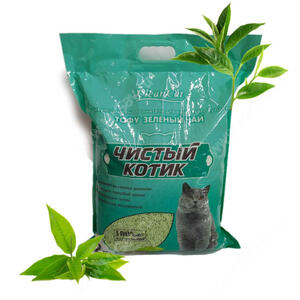 Наполнитель растительный комкующийся Чистый котик Tofu зеленый чай, 12 л
