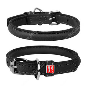 Ошейник кожаный круглый Collar WAUDOG Soft, 20 см*0,6 см, черный