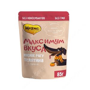 Пауч для собак Мнямс Максимум вкуса, мясное рагу с телятиной и тыквой, 85 г