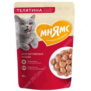 Пауч функциональный Мнямс для активных кошек, телятина в соусе, 85г