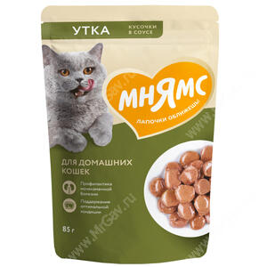 Пауч функциональный Мнямс для домашних кошек, утка в соусе, 85г