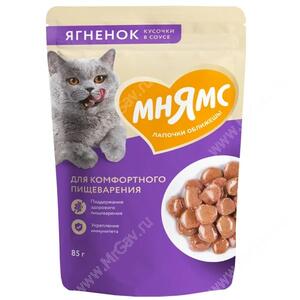 Пауч функциональный Мнямс, для комфортного пищеварения, ягненок в соусе, 85г