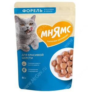 Пауч функциональный Мнямс для красивой шерсти, форель в соусе, 85г