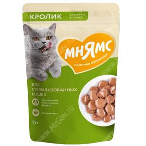 Пауч функциональный Мнямс для стерилизованных кошек, кролик в соусе 85г
