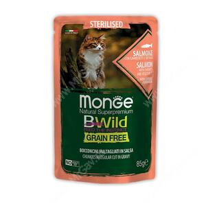 Пауч Monge Cat Bwild Grain Free для стерилизованных кошек (Лосось и креветки), 85 г