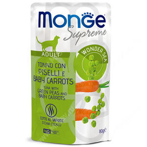 Пауч Monge Supreme Adult для взрослых кошек с зелёным горошком и мини-морковью, 80 г