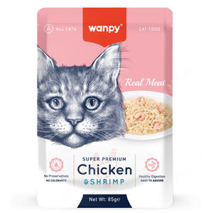 Пауч Wanpy Cat для кошек из курицы и креветок, 85 г